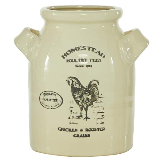 Beige Ceramic Farmhouse Vase, 10&#x22; x 8&#x22; x 8&#x22;